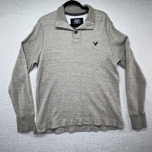 American Eagle Mens‎ Gray Long Sleeve Pullover Button Up Shirt Casual Comfy
